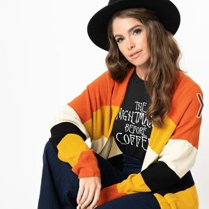 Fall Stripe Open Cotton Knit Cardigan Regular One Size